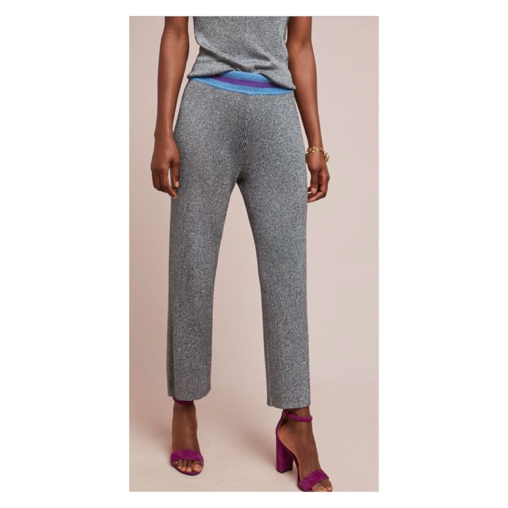 NWOT Anthropologie Splendid x Margarita Fiesta Sweater Pants in Silver Sparkle S